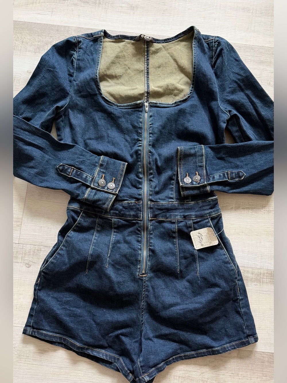 Free People Dark Blue Denim Zip-Front Kids Romper Jacket